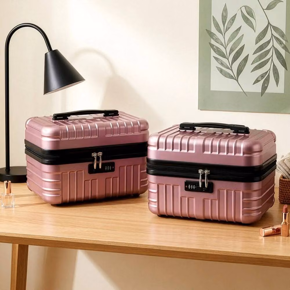 VOGREX 2 Pack Lockable Portable Travel Makeup Case in Rose Gold – 3