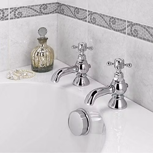 Nes Home Chrome Brass Two Handle Bathtub Twin Taps in Silver