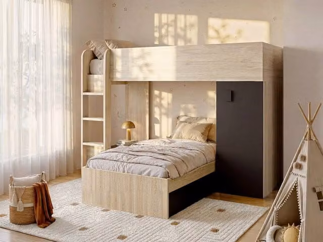Vente-unique Reversible Corner Bunk Beds in Grey with Integrated Storage Drawers, W/D/H: 190 x 90 x 150 cm – 1