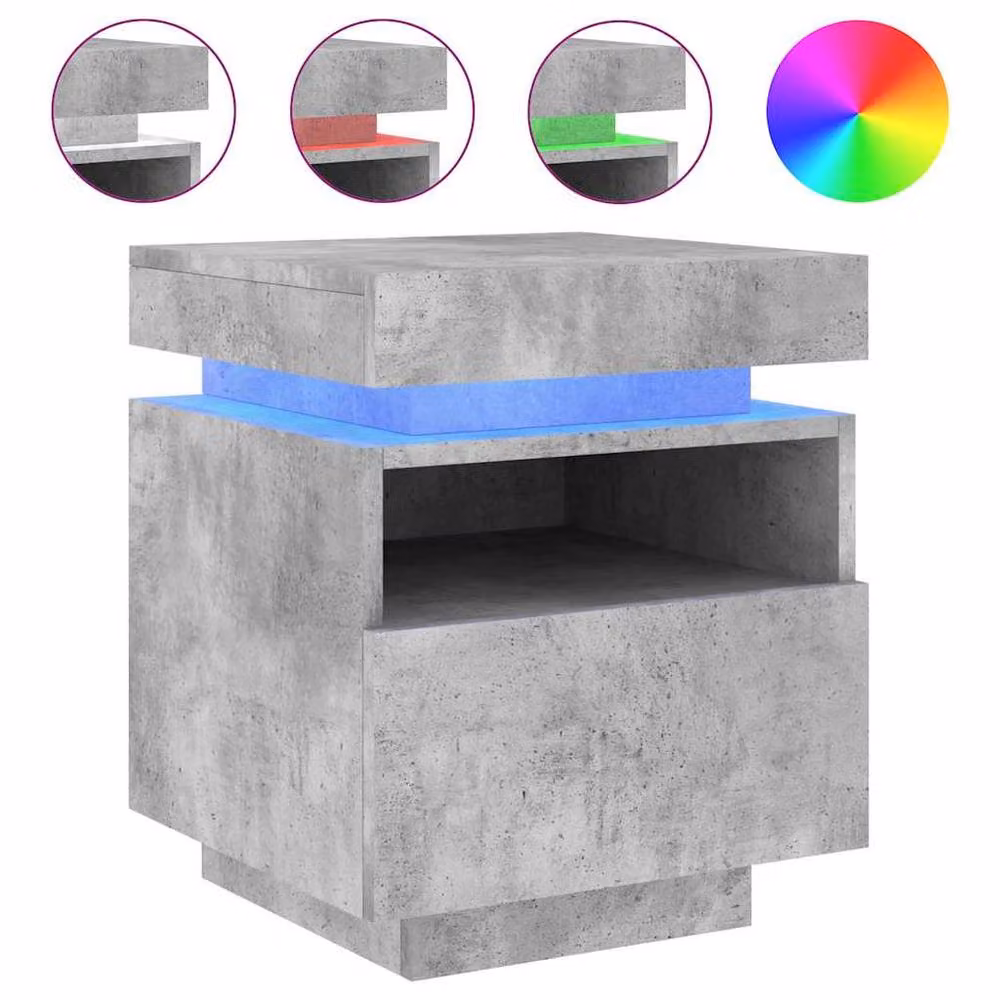 Berkfield Home Decorative Bedside Cabinet with Integrated LED Lights, Grey, W: 39 cm, D: 39 cm, H: 48.5 cm – 3