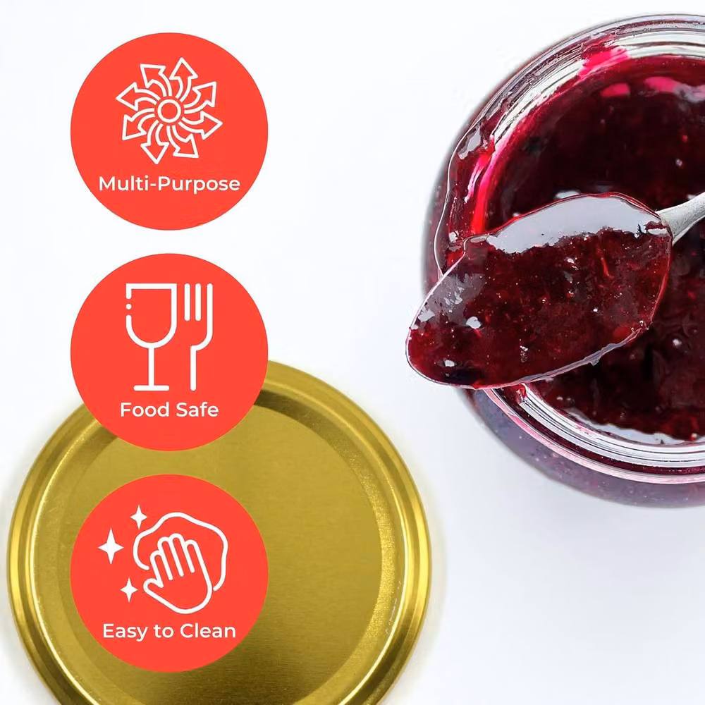 Volila 12 Pack Round Glass Jam Jars with Labels and Pen, Gold, 350ml per jar – 6