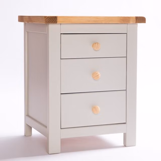 Cabinet Bits Argenta 3 Drawer Bedside Cabinet in Grey with Wood Knobs