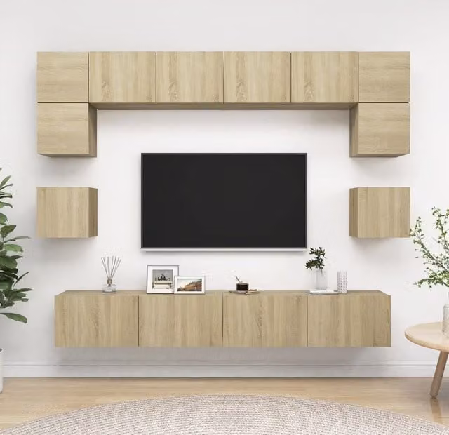 Berkfield Home 8 Piece Modern Sonoma Oak TV Cabinet Set in Brown and Beige