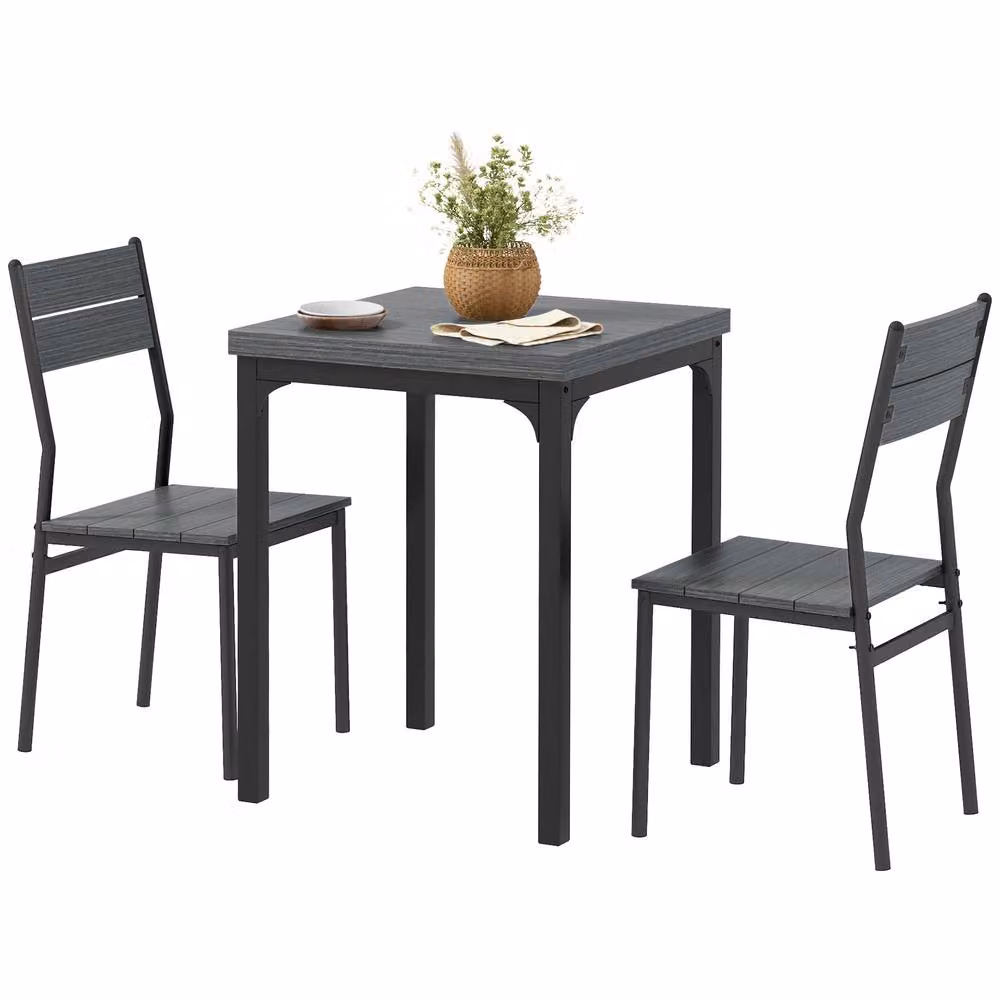 STILVORA Compact Dining Set with Steel Frame and MDF Laminate in Grey and Black – 2