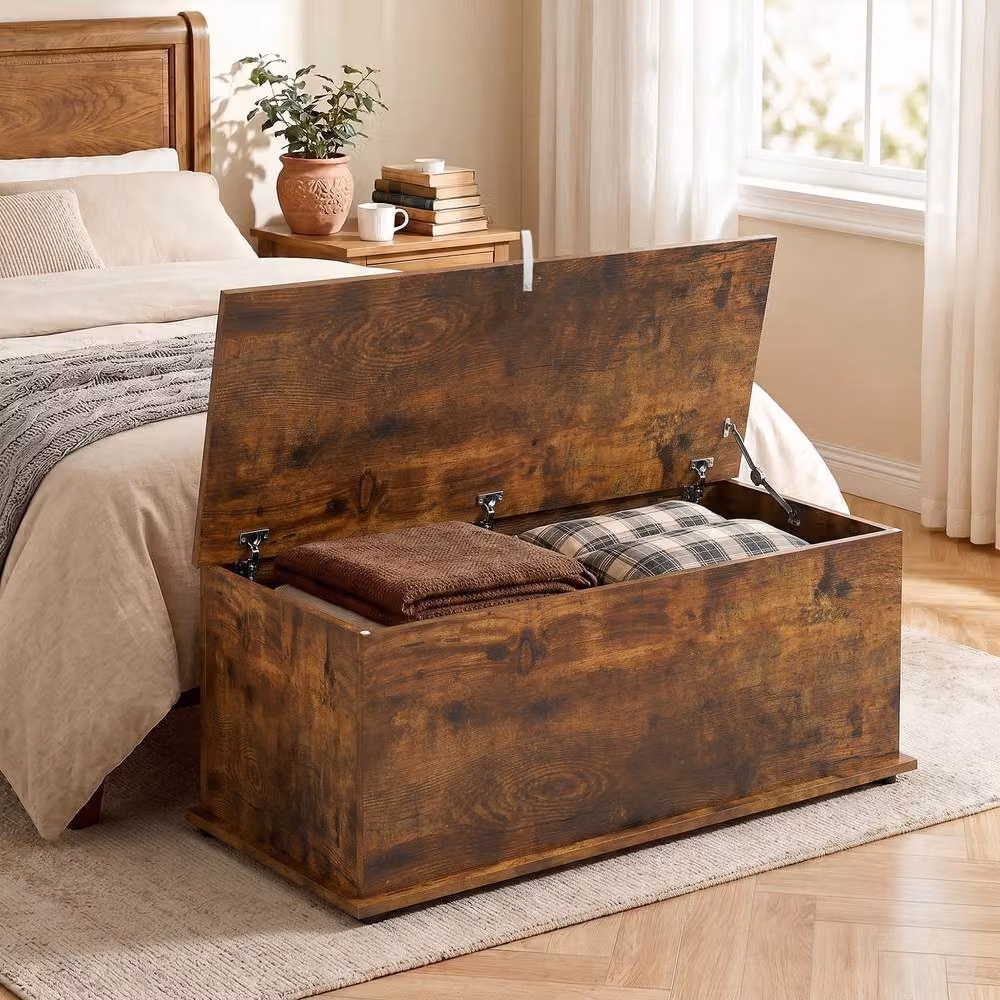 STILVORA Brown Storage Bench with Lift-Up Lid, W/D/H: 120 x 100 x 40 cm – 2
