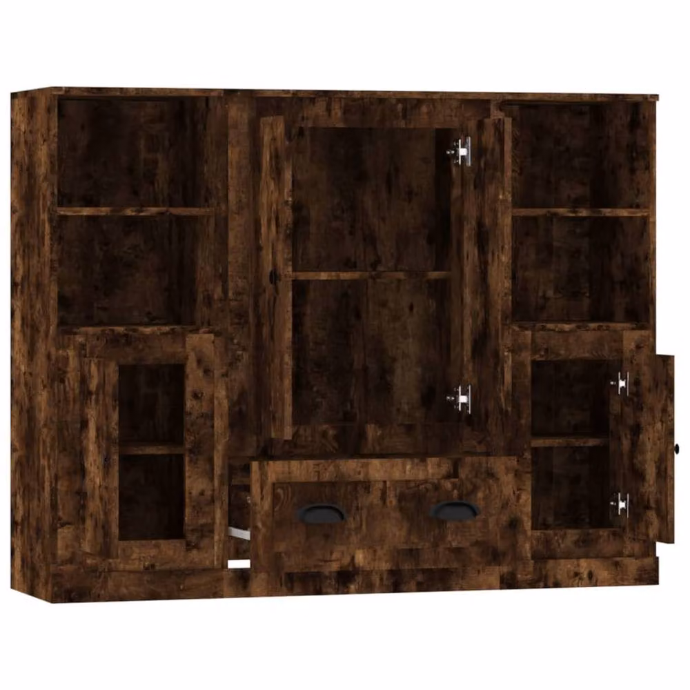 Berkfield Home Set of 3 Smoked Oak Highboards in Brown Engineered Wood – 3