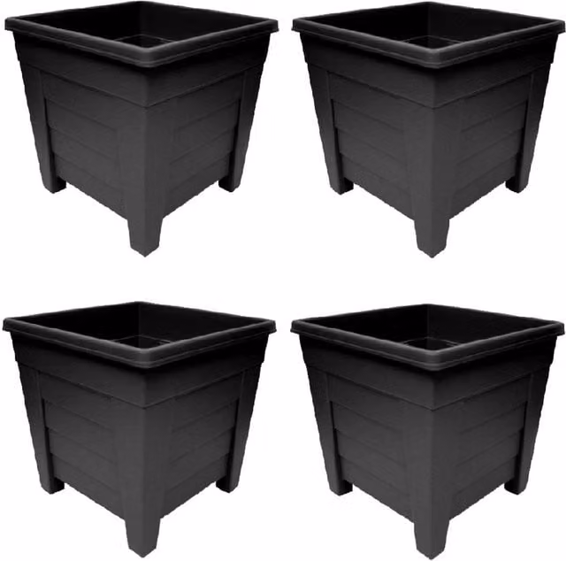 Thumbs Up Grosvenor Square Plastic Patio Planter, Black, W: 38 cm, D: 38 cm, H: 33 cm, Pack of 4