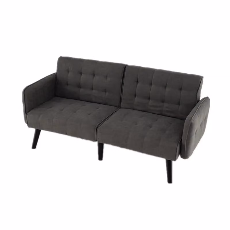 Gymax Convertible Futon Sofa Bed Loveseat with Tufted Backrests, Grey – 3