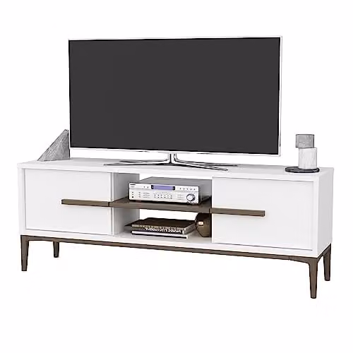 DECOROTIKA Eslem TV Stand for TVs up to 55 inch, White and Walnut – 1