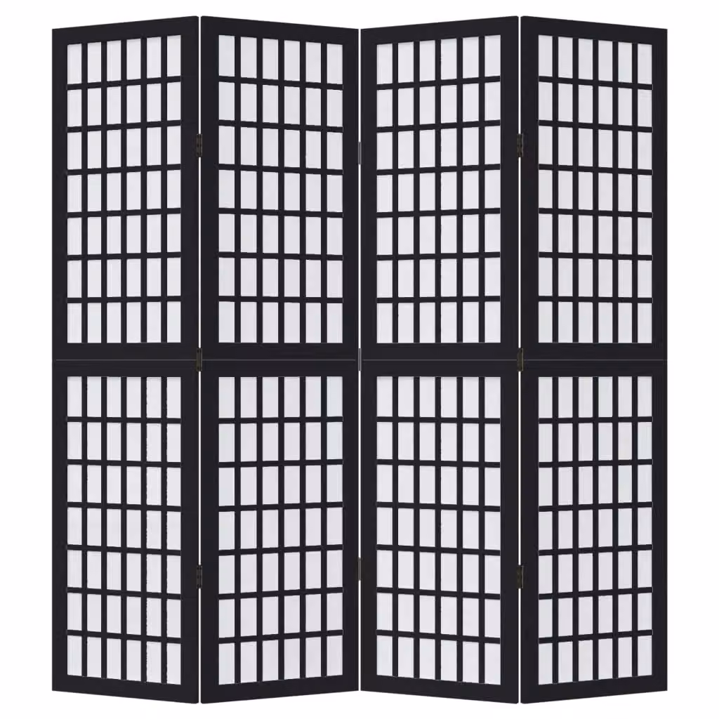Berkfield Home 4-Panel Room Divider in Black Solid Paulownia Wood – 3