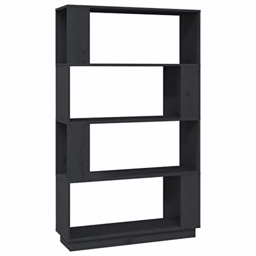 vidaXL Grey Solid Wood Pine Book Cabinet and Room Divider, W: 80 cm, D: 25 cm, H: 132 cm