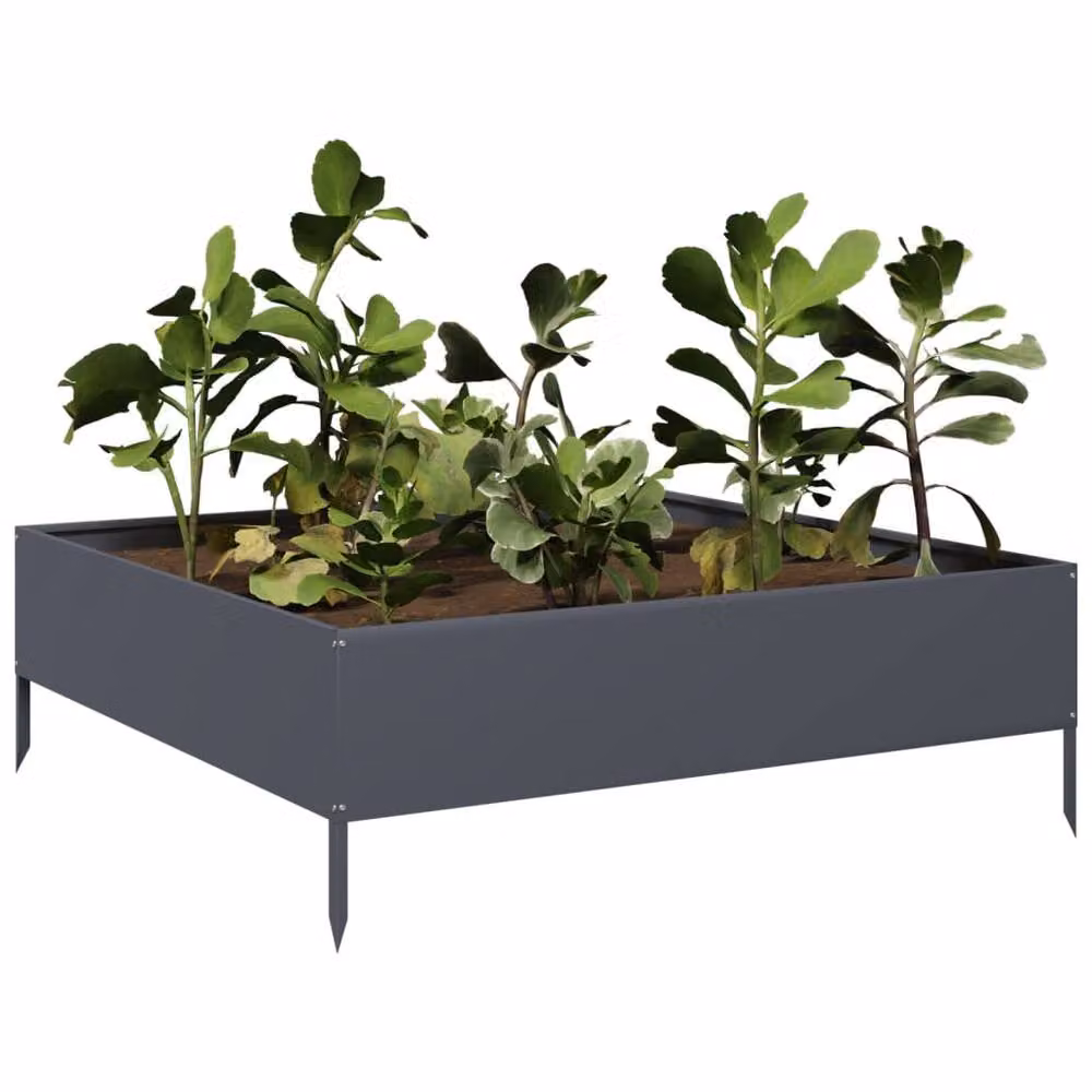 Berkfield Home Garden Anthracite Steel Raised Bed in Grey, W/D/H: 100 x 100 x 33.5 cm – 3