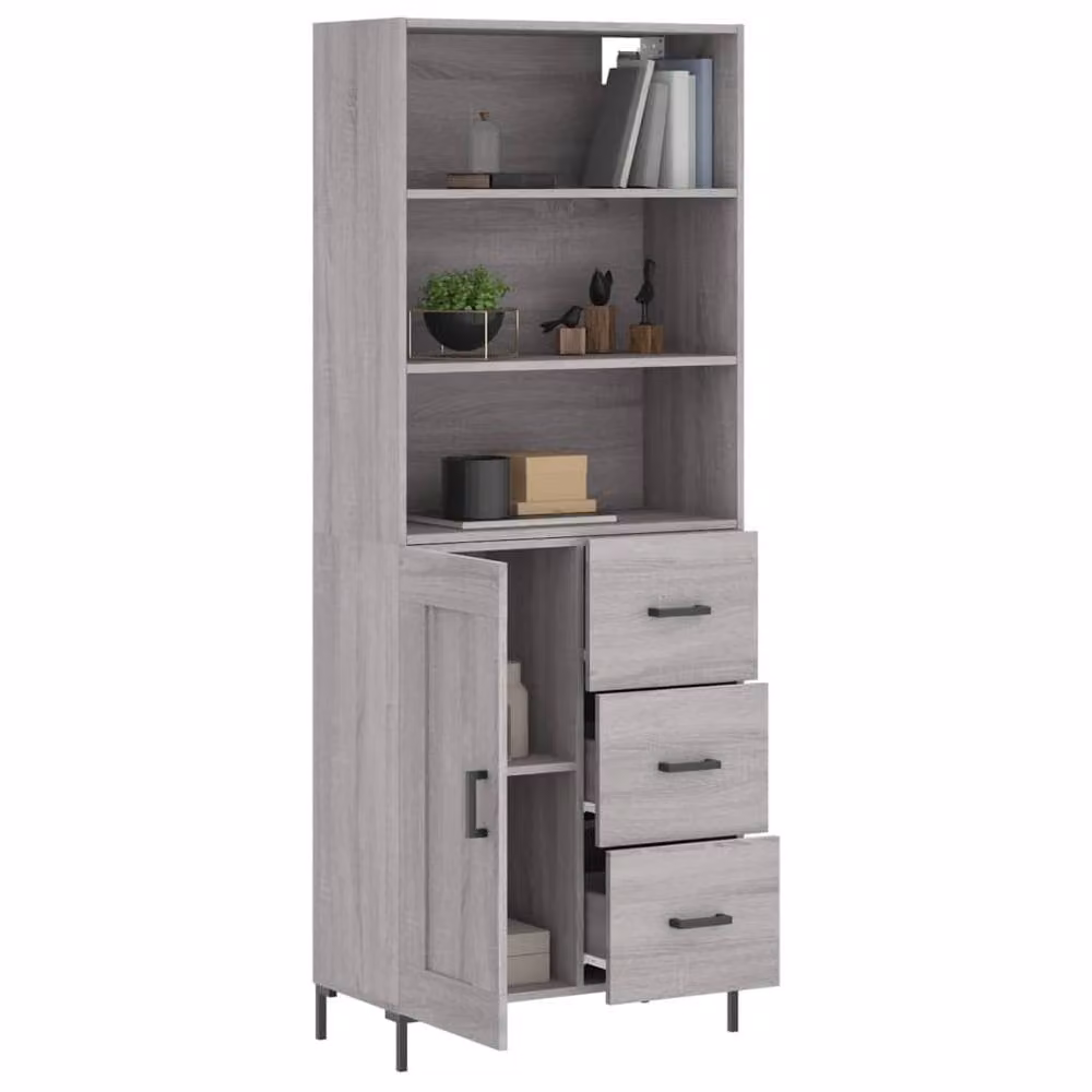 Berkfield Home Grey Sonoma Modern Highboard with Hinged Doors and Internal Shelves, W/D/H: 69.5 x 34 x 180 cm – 3