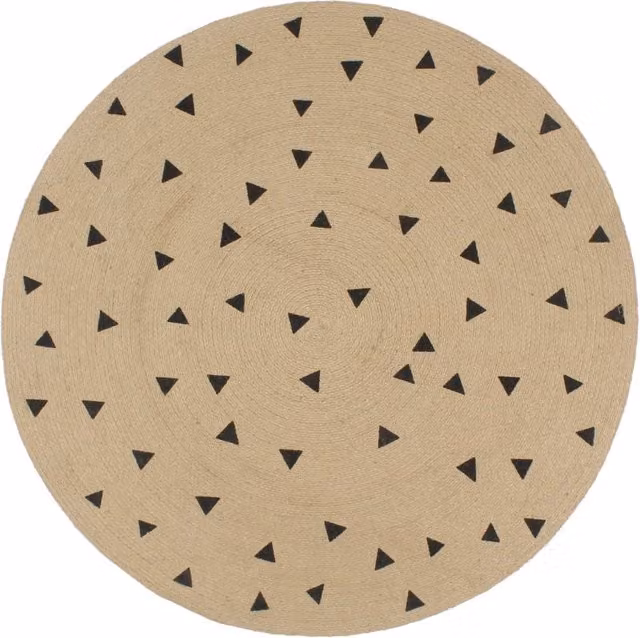 Berkfield Home Handmade Round Jute Rug with Geometric Triangle Print in Black and Beige, Diameter: 90 cm
