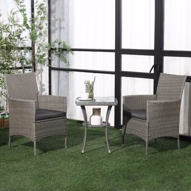 Outsunny Classic Rattan Bistro Furniture Set in Grey