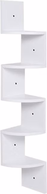 Livingandhome 5-Tier Wooden Zigzag Floating Corner Shelf in White