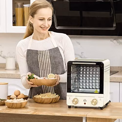 HOMCOM 15L Convection Mini Oven and Grill with Timer, 1000W, White – 2