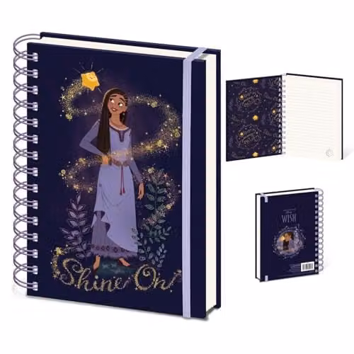Pyramid International Disney Wish A5 Hardcover Notebook in Blue and Gold with Lined Paper and Elastic Closure
