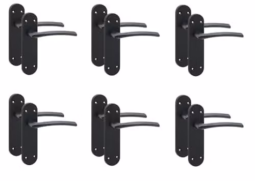 Golden Grace Indiana Victorian Long Backplate Door Handle Set, Matt Black, 6 Pairs