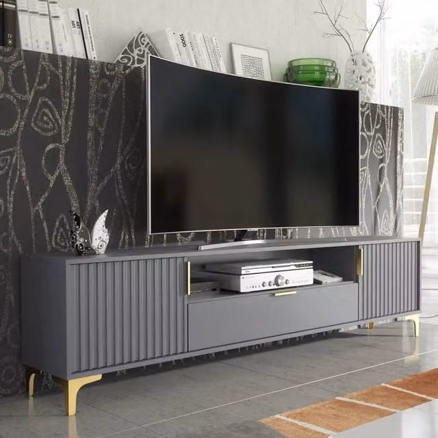 PAWNORA Modern Grey and Gold TV Unit Sideboard Cabinet Width: 200 cm – 1