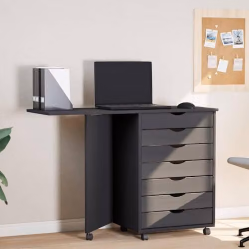 vidaXL Rolling Cabinet with Desk MOSS Grey Solid Wood Pine – 2