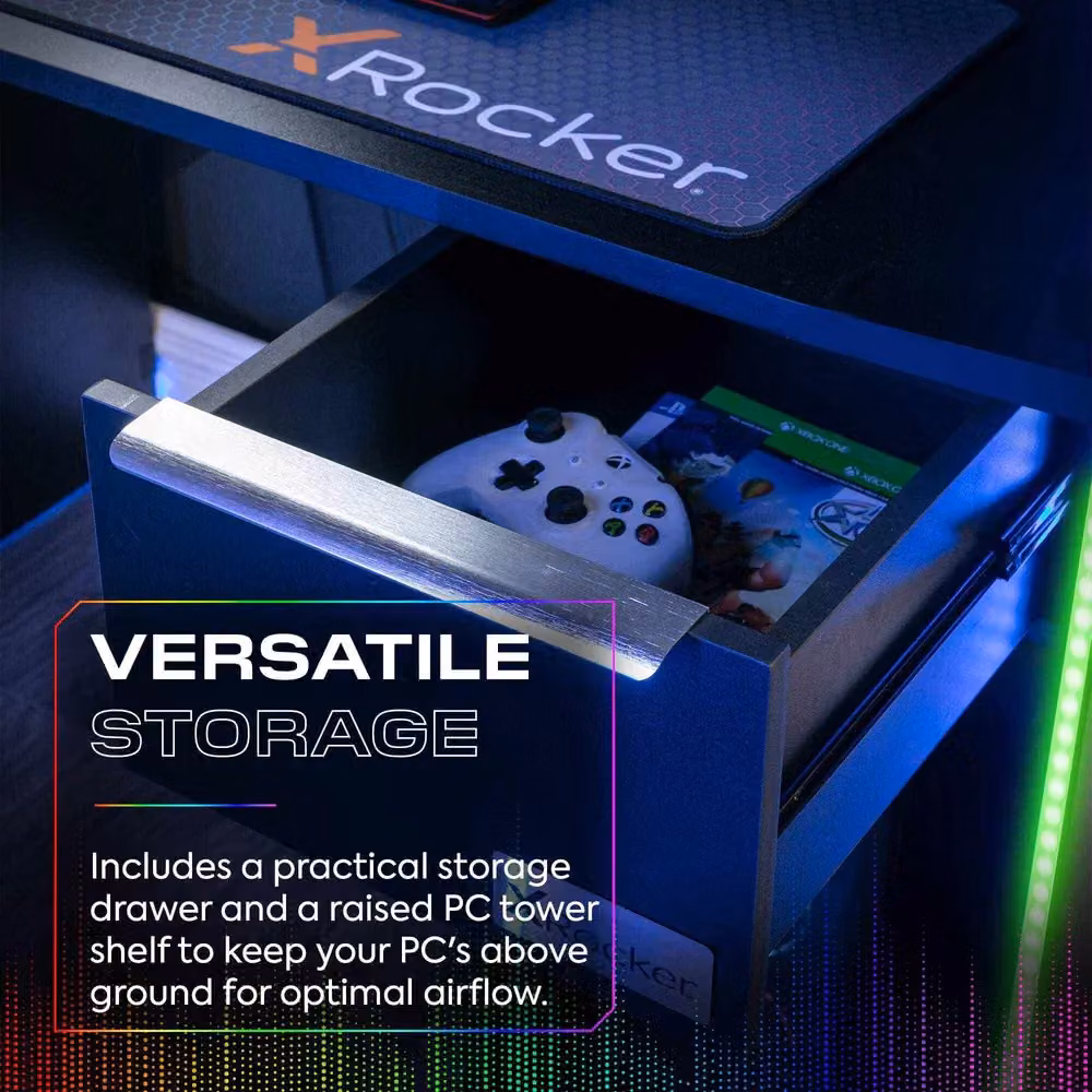 X Rocker Electra 110cm LED Gaming Desk with Wireless Charging and Drawer in Black – 2