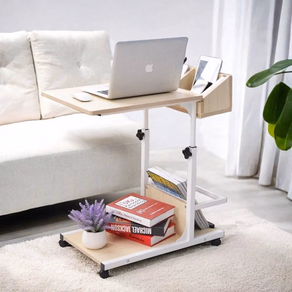 FLAVORA White and Maple Adjustable Mobile Overbed Table – 3