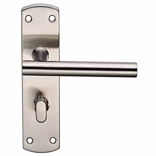 Loops Mitred T-Bar Lever Bathroom Backplate Handle with Thumbturn Lock in Satin Steel Silver