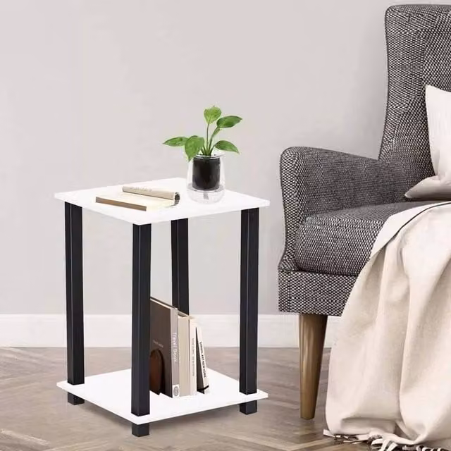 EONLION White 2 Tier Side Table with Shelf – 1