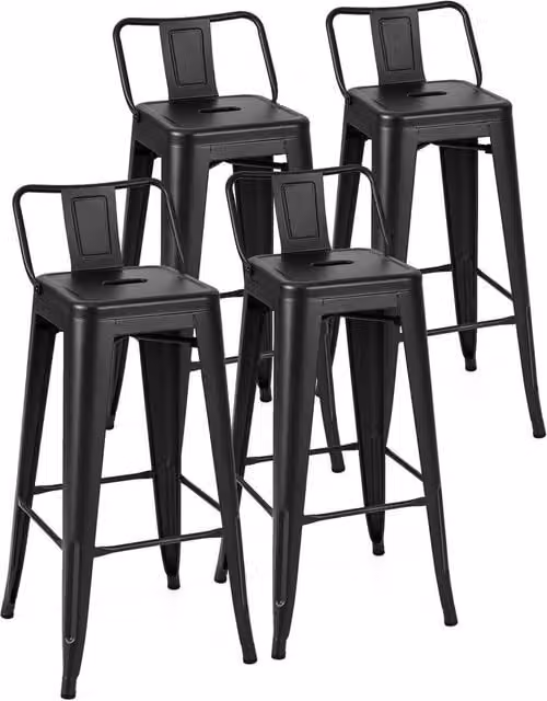COSTWAY Set of 4 Black Stackable Metal Industrial Bar Stools for Kitchen and Dining Rooms
