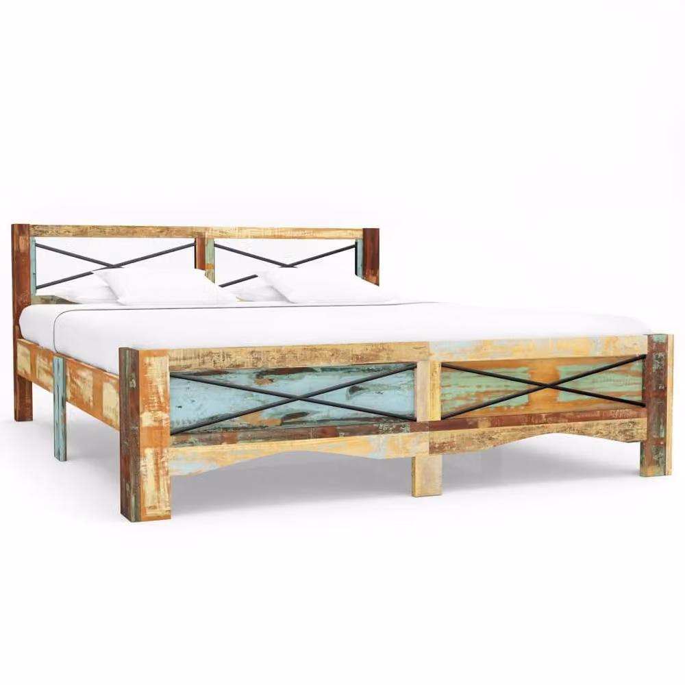 Berkfield Home Durable Super King Bed Frame in Multicolour Solid Reclaimed Wood, W/D/H: 180 x 200 x 74 cm – 2