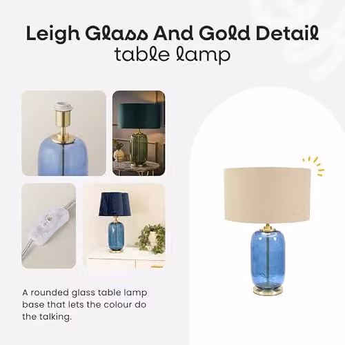 ValueLights Leigh Forest Green Glass Table Lamp with Green Velvet and Gold Inner Shade and Warm White Bulb – 2