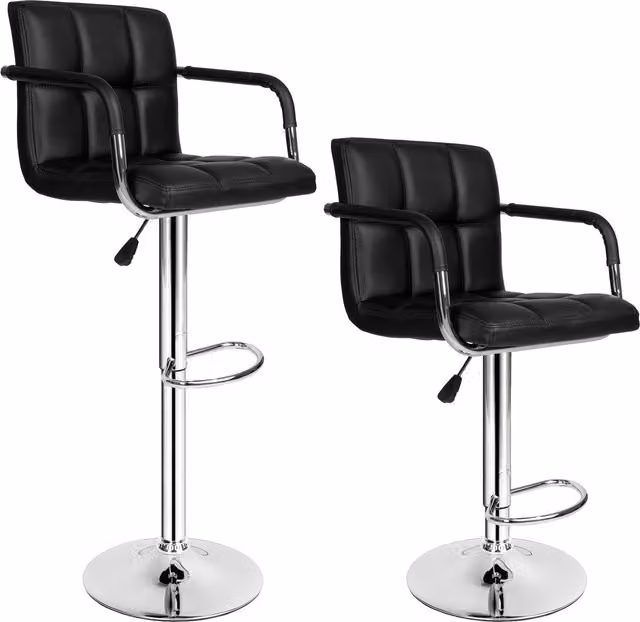 tectake Set of 2 Harald Black Faux Leather Swivel Bar Stools