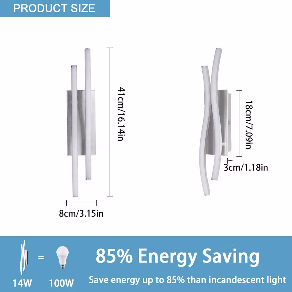 Pheashine Modern Irregular Wall Lamp in Silver with 14W Aluminium and Metal Design – 2