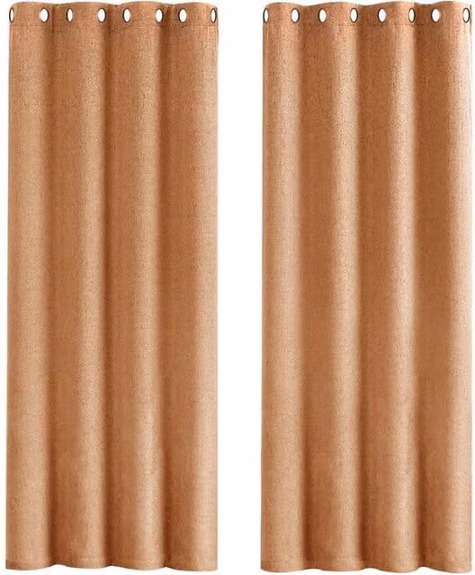 Happy Homewares Modern Textured Linen Blackout Eyelet Curtains, Pair in Orange, Width: 117 cm, Drop: 137 cm