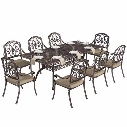 Outsunny 9 Piece Cast Aluminium Garden Dining Set, 8 Seater, Bronze Tone, W/D/H: 106 x 72 x 82 cm – 1