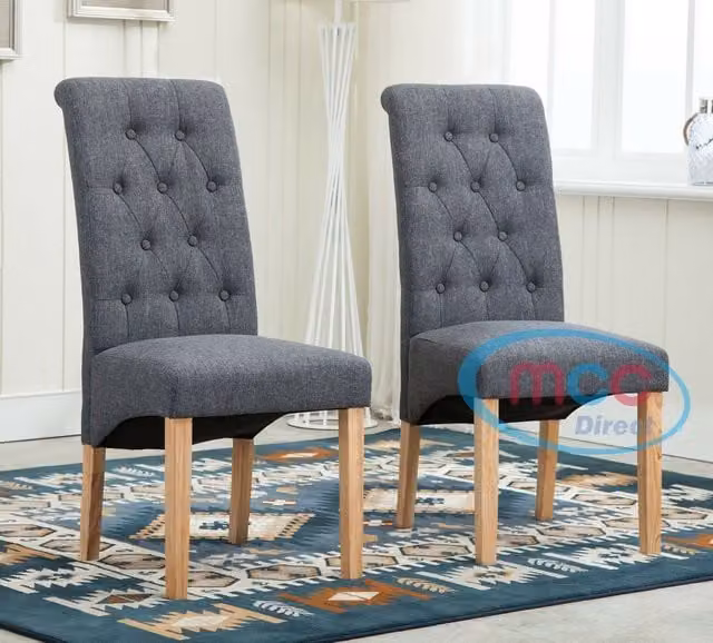 MCC Direct Set of 2 Top Scroll High Back Fabric Dining Chairs in Grey