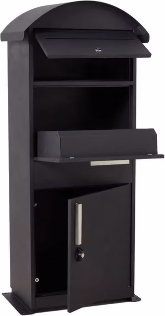 FORGEVIO Extra Large Metal Parcel Delivery Drop Box with Lid in Black