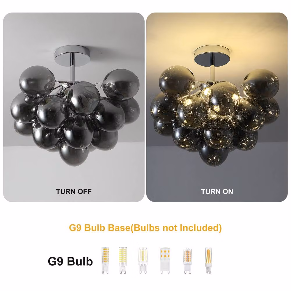 NIVOR 4 Light Sputnik Glass Bubble Pendant Chandelier in Pale Grey with Transparent Spheres and Adjustable Height – 3