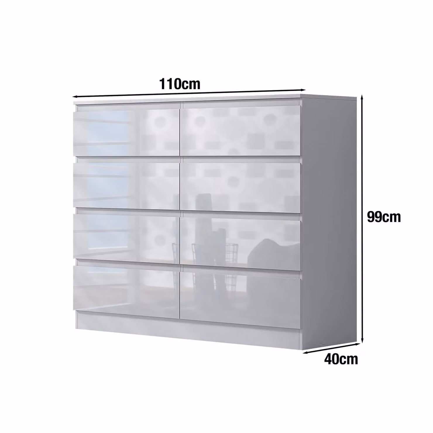 FWStyle Stora Gloss 8 Drawer Modern Chest of Drawers in White – 4