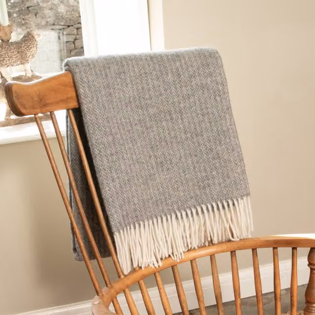Native Natural Grey Checked Wool Blanket