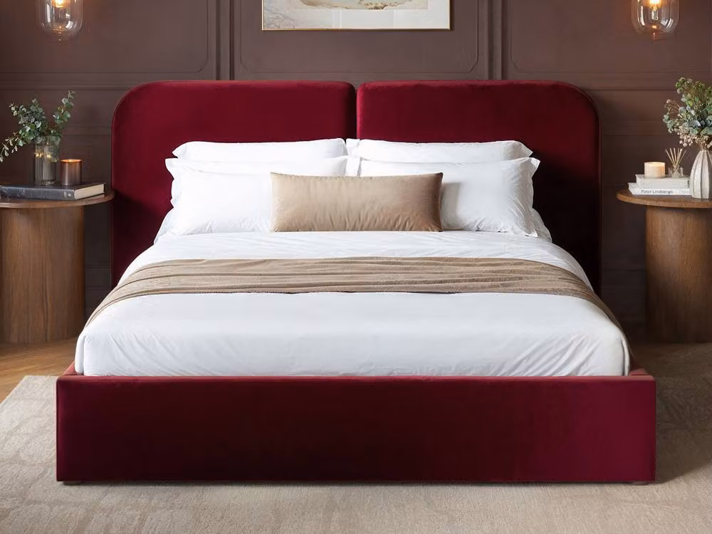Solace+Co Lena Velvet Ottoman Bed Burgundy W/D/H: 140 x 200 x 94 cm – 2