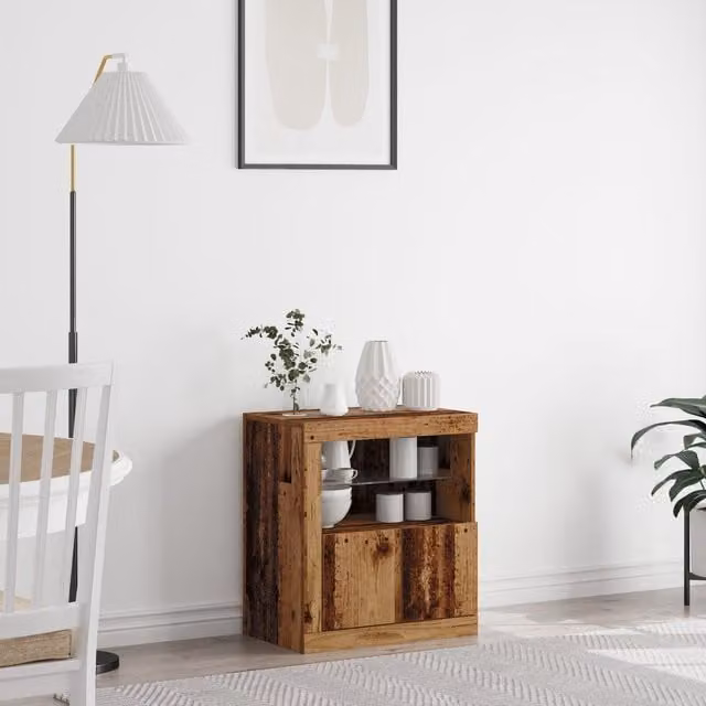Berkfield Home Rustic Wood Sideboard with Integrated LED Lights, Brown, W/D/H: 60.5 x 37 x 67 cm – 1