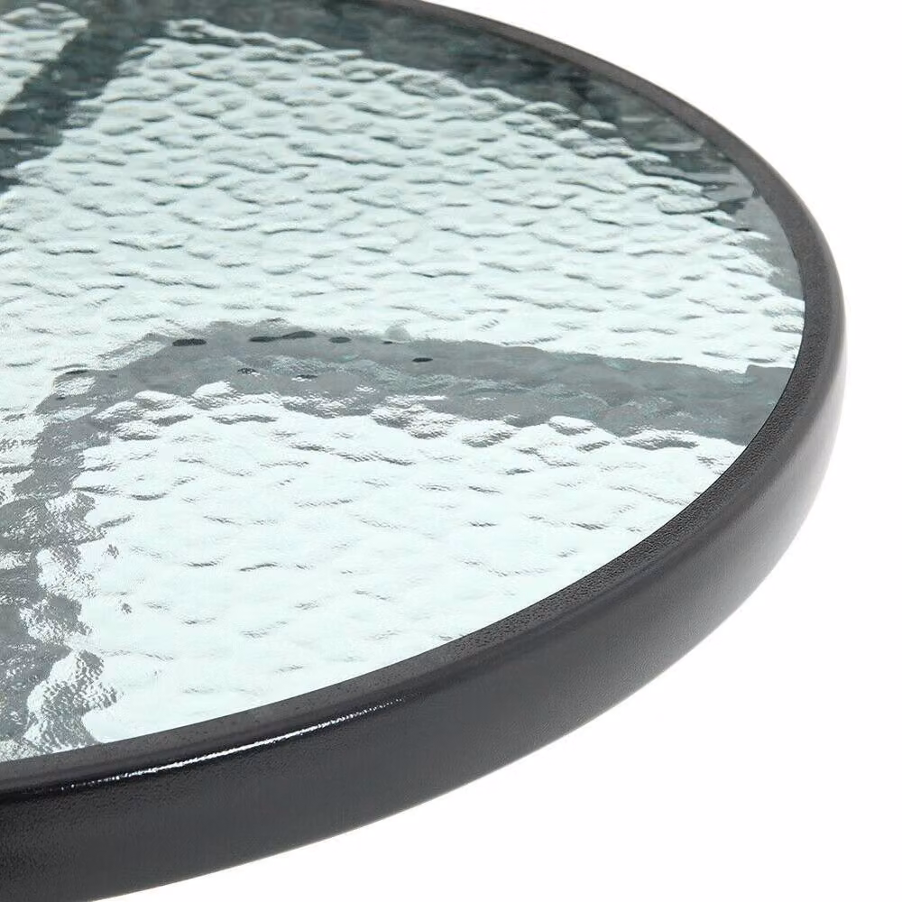 Crystals Garden Bistro Table with Black Metal Frame and Round Tempered Glass Top, Diameter: 70 cm – 3