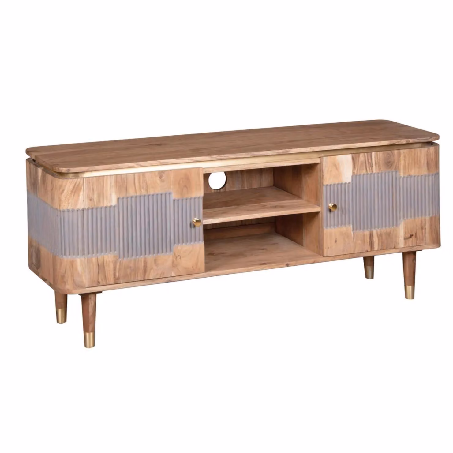 IH Design Alicia Rustic Acacia Wood TV Unit in Grey and Brown, fits up to 60 Inch – 2