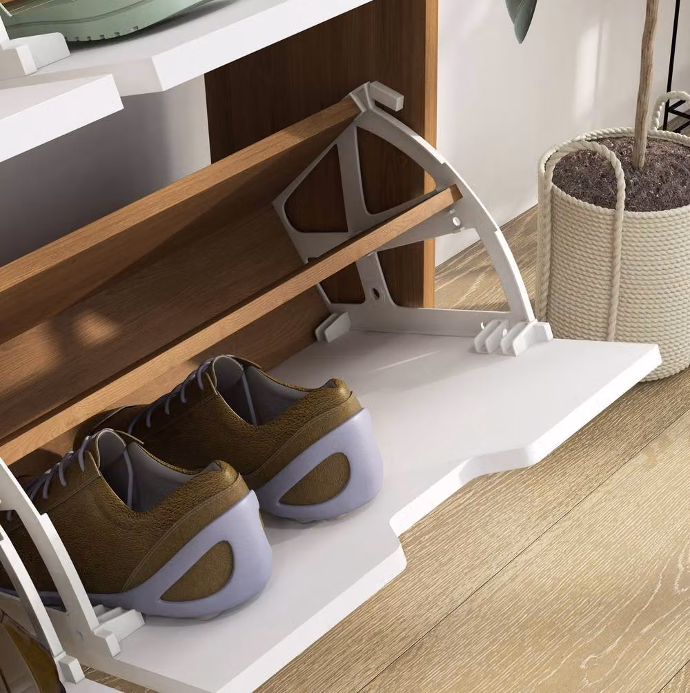 STILVORA Scandinavian Shoe Cabinet with 4 Tilting Compartments in Natural and White – 7