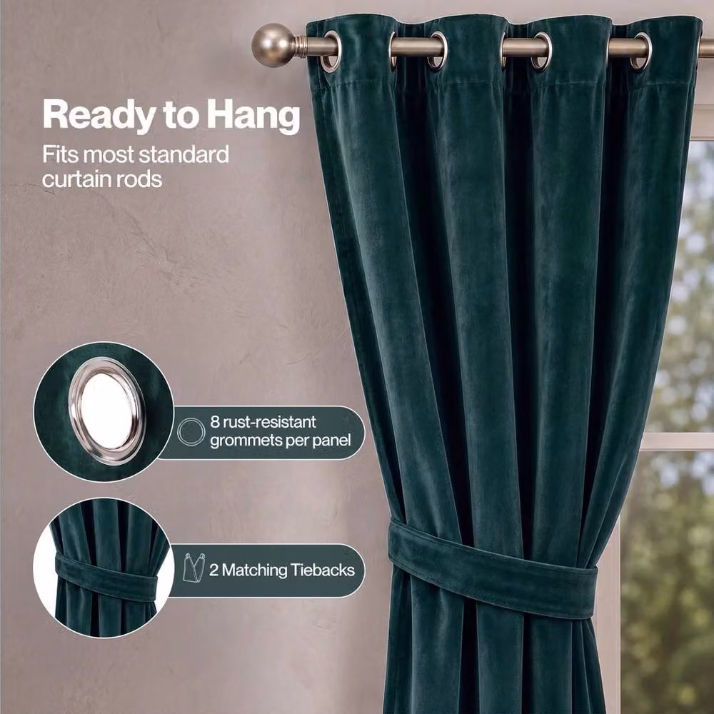 VOGREX Green Velvet Thermal Blackout Eyelet Curtains – 5