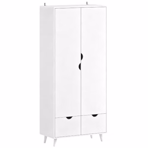 HOMCOM 2-Door Clothes Wardrobe with Hanging Rail, Internal Shelves and 2 Drawers, White, H 180 x W 80 x D 40 cm – 1