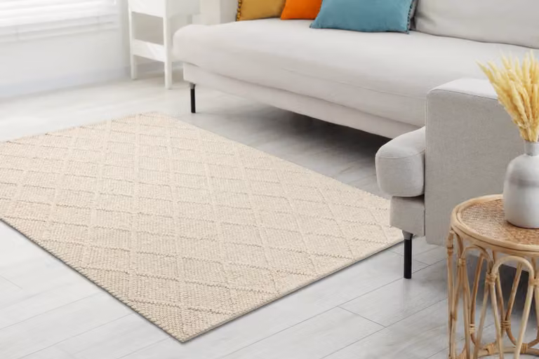 RugsX Tahar Yellow Wool Hand-Knotted Diamond Minimalist Rug W: 160 cm, D: 240 cm