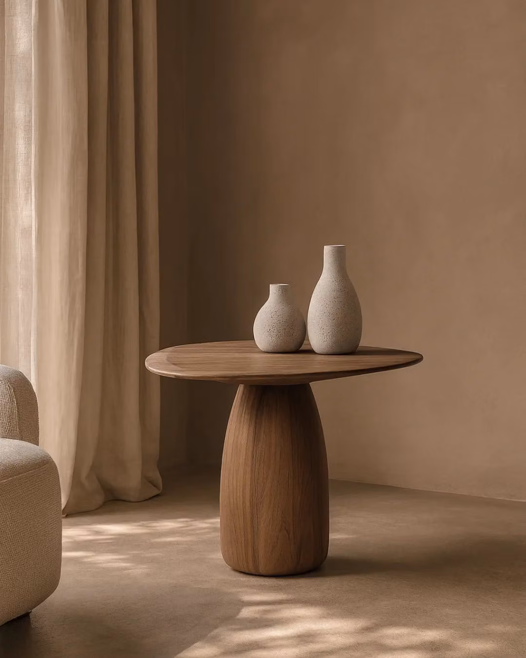 Tommy Franks Basilca Round Side Table in Brown Oak Wood, W/D/H: 45 x 45 x 65 cm